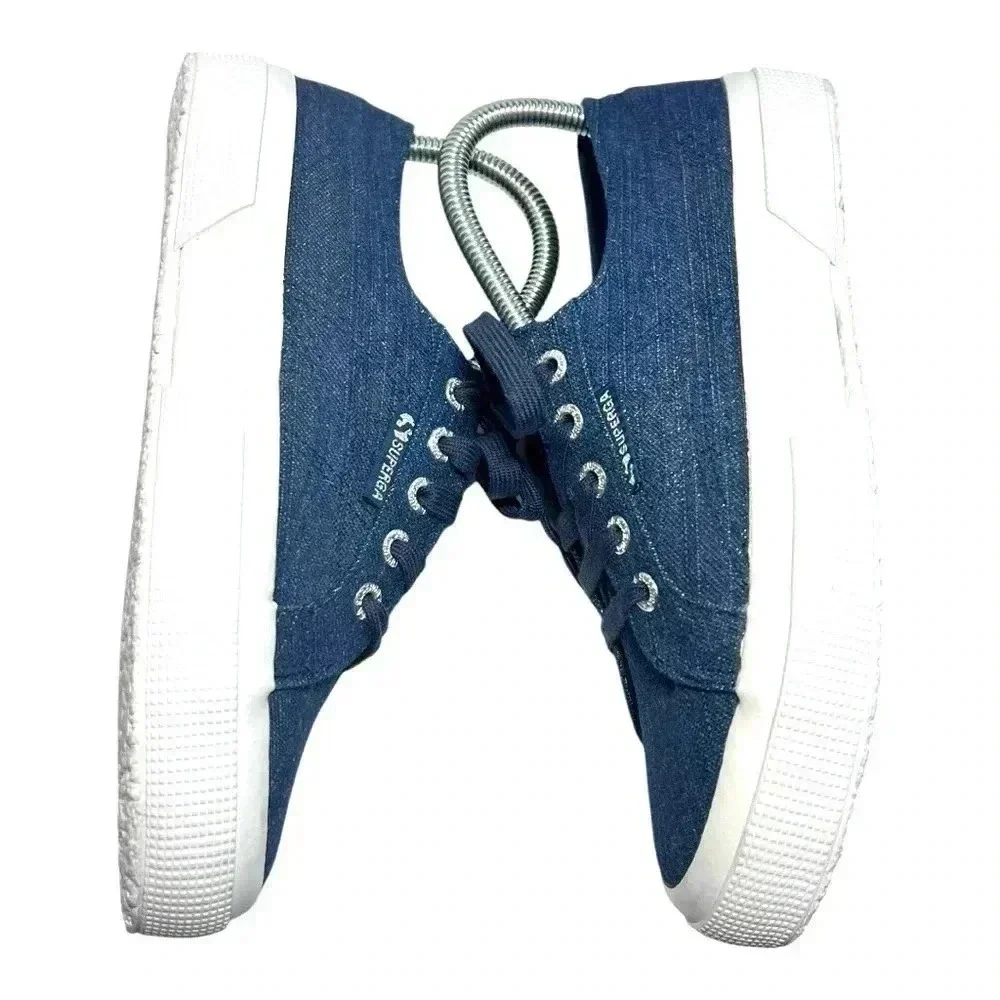 Superga 2750 Cotu Classic Blue Denim And Gold Shimmer Sneaker Women’s 7.5